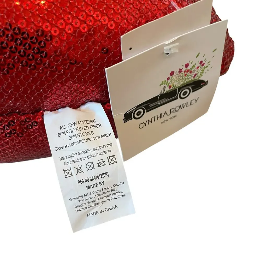 Cynthia Rowley Red Sequin Lips Shaped Pillow Valentines Day Love Kiss NEW